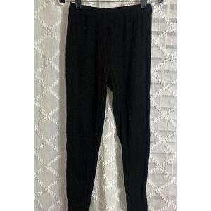 Womens Black Ribbed Knit Leggings Elastic Waist Slim Fit Loungewear Pants